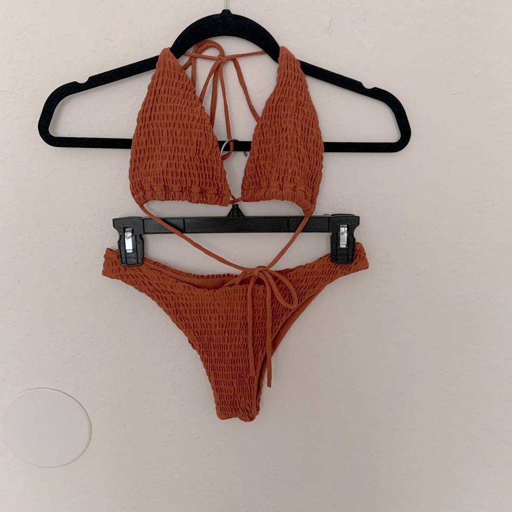 Copper Closet Burnt Orange Crinkle Triangle Bikini